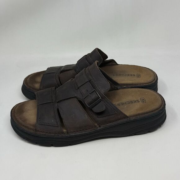 Skechers Jammers Platform Sandals Mens 13 Brown Leather Chunky Sole Vintage Y2K - Picture 4 of 16